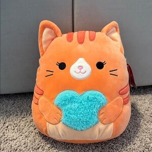Orange Cat Plush with Blue Heart